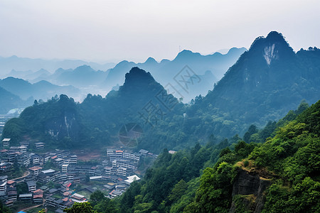 山脉中的乡村高清图片