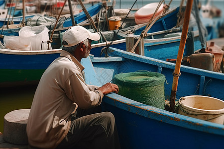 渔港的渔民图片
