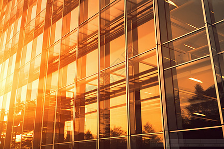 日落时的玻璃办公楼图片