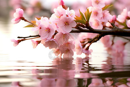 河面上美丽的桃花图片
