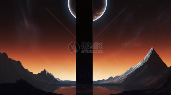 夕阳山脉上的行星图片