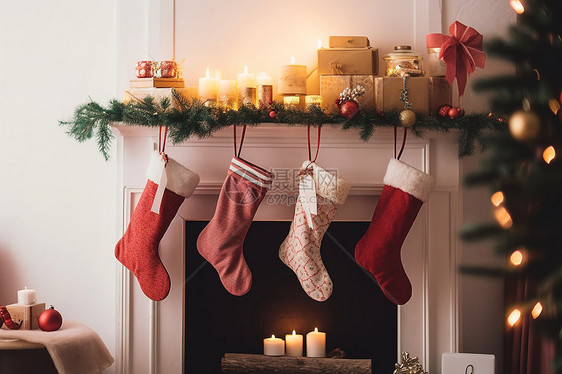 壁炉上的圣诞袜子图片