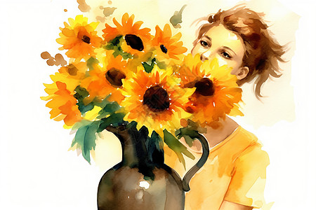 花瓶里的向日葵背景图片