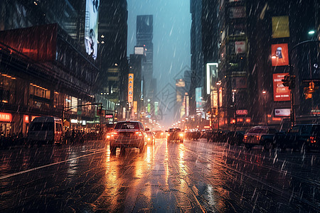 暴雨下的城市街道图片