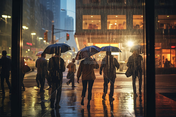 暴雨中的人们图片