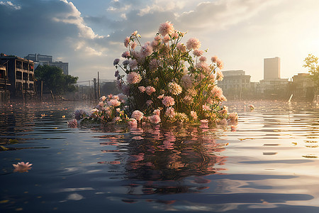 洪水中的花丛图片