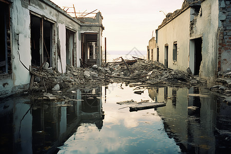被洪水破坏的建筑图片