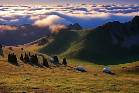 草原日出草原秋景背景