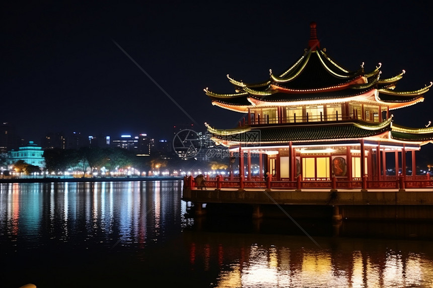 龙舟池夜景图片