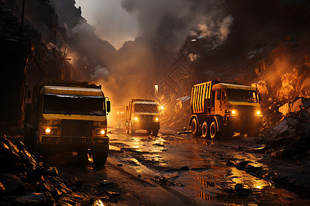 运输矿产的黄色采矿卡车图片
