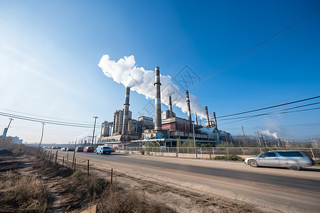 炼油厂的排气烟囱喷出浓烟图片