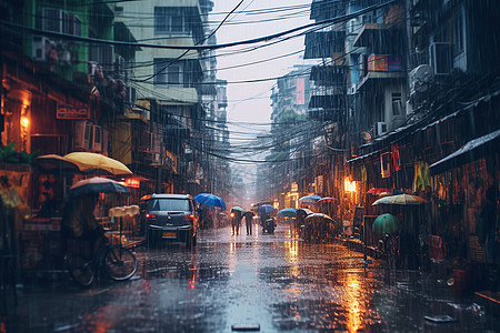 暴雨中的城市街道图片