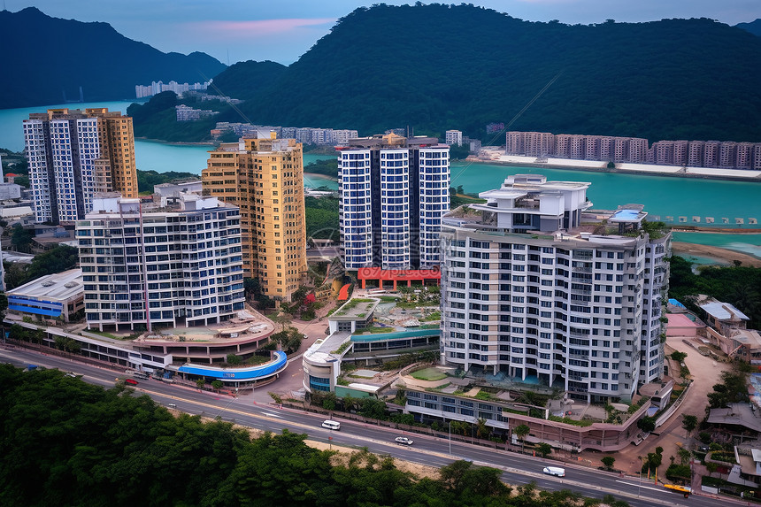 沿海的城市建筑风景图片