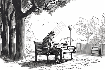 坐在椅子上的人一个人坐在公园长椅上看书插画
