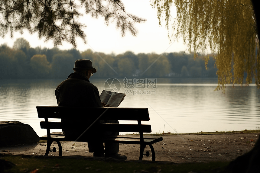 公园里看书的人图片