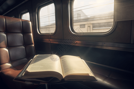 火车座位上的书本背景图片