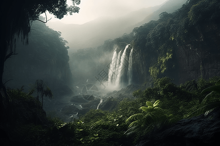 森林中的瀑布背景图片