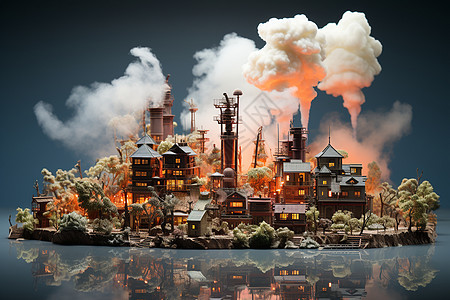工业燃烧工厂概念模型图片