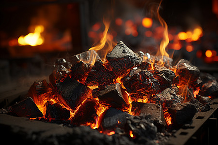 取暖设备中燃烧的煤炭背景图片