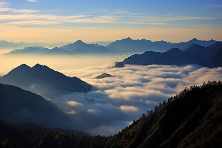 山峰和云海交错图片