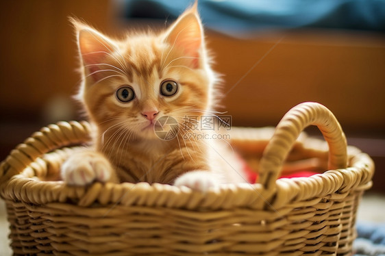 小猫在篮子里玩耍图片