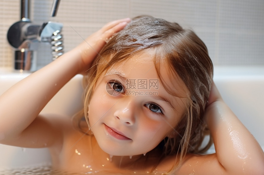 小女孩洗头发图片
