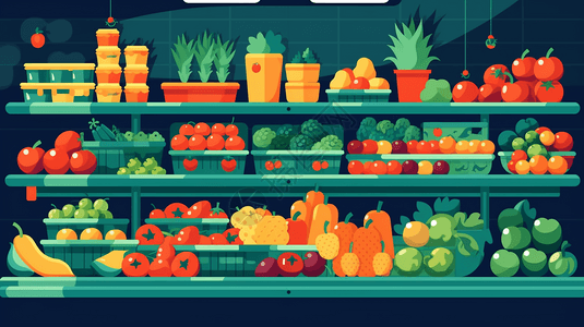 超市架子上的水果蔬菜背景图片