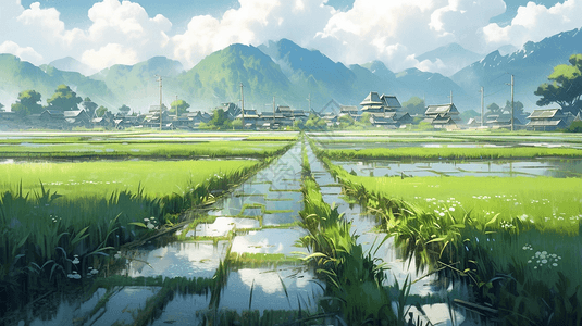 农业的稻田河流图片