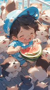 吃水果西瓜的女孩图片