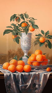 桌子上的橘子背景图片