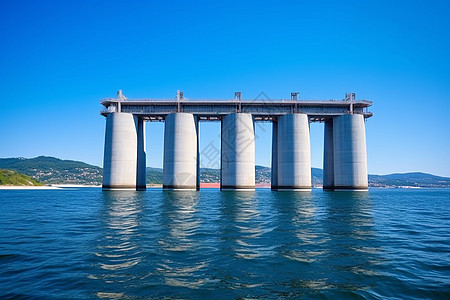 蓝底素材高清正在修建的桥梁背景