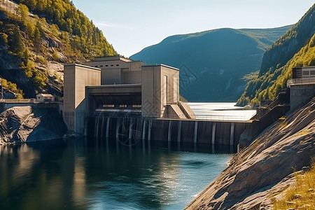 大坝的建筑水流水力的高清图片