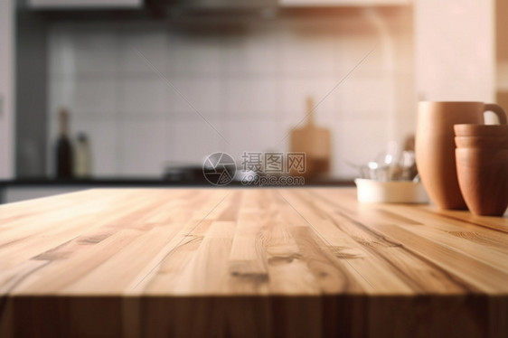厨房里的木头桌子图片