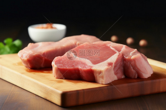 砧板上的新鲜猪肉图片