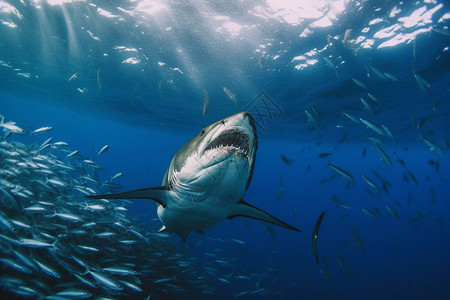 海底的鲨鱼和鱼群图片