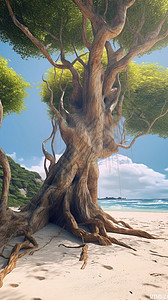 海滩上的大树背景图片