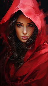 红色时尚背景穿着红色斗篷的美女插画