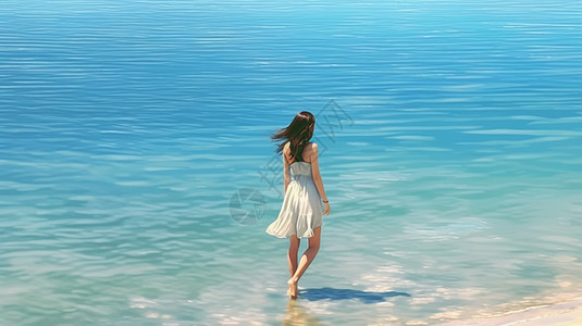 阳光夏日沙滩的少女图片