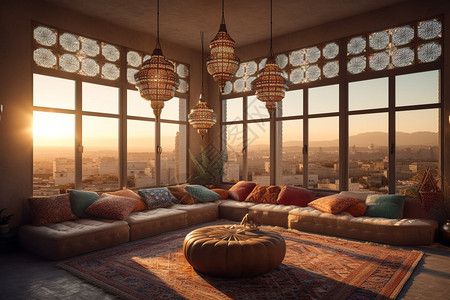 别墅室内装饰摩洛哥主题客厅背景