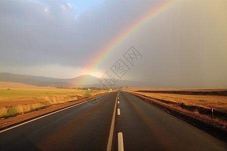 马路尽头的彩虹图片