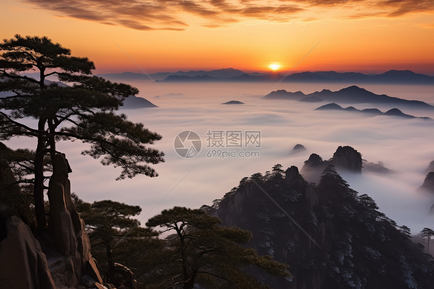 云海山峦日出图片