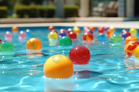 泳池里的彩球玩具背景图片