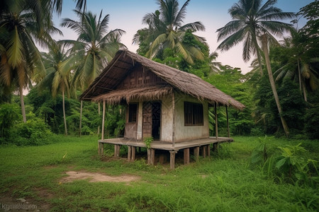 森林中的复古小屋图片