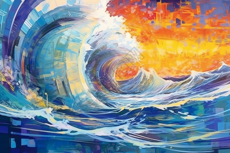 绘画的鲜艳波浪图片