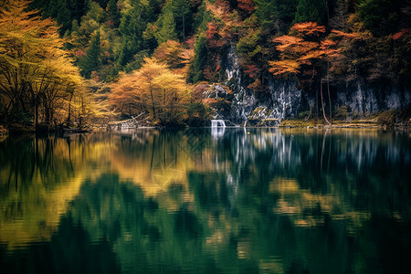 湖边的秋色背景图片