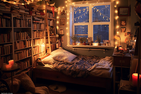 卧室的正面墙都是书背景图片