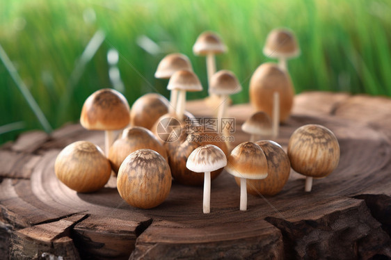 木桩上的蘑菇图片