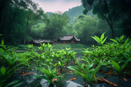 森林中的建筑房屋图片