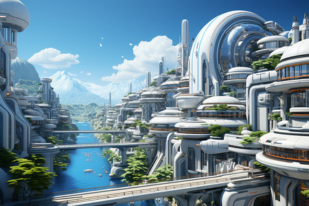 未来的城市景观全景图片