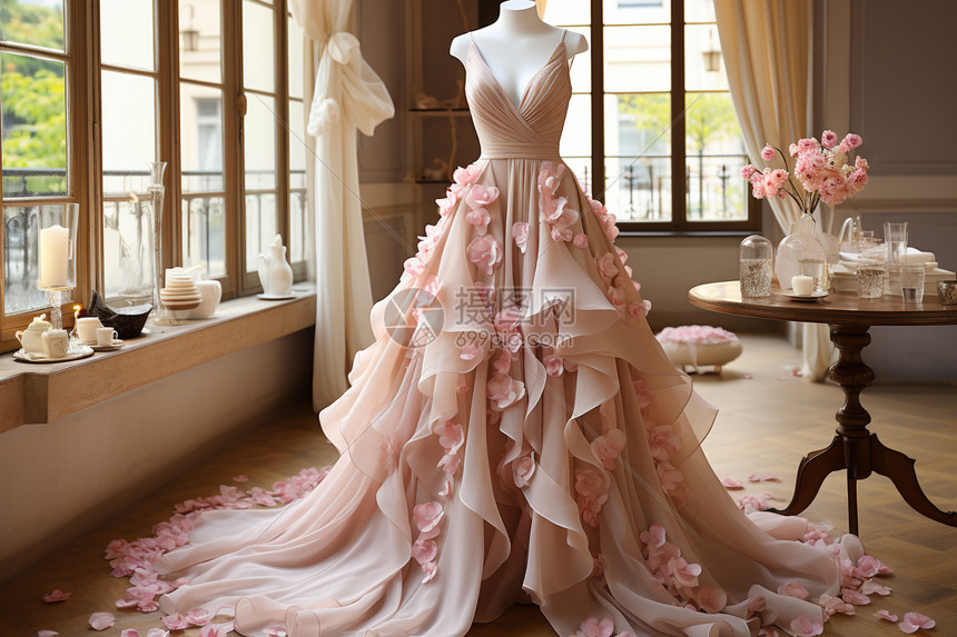 粉色的婚纱礼服图片